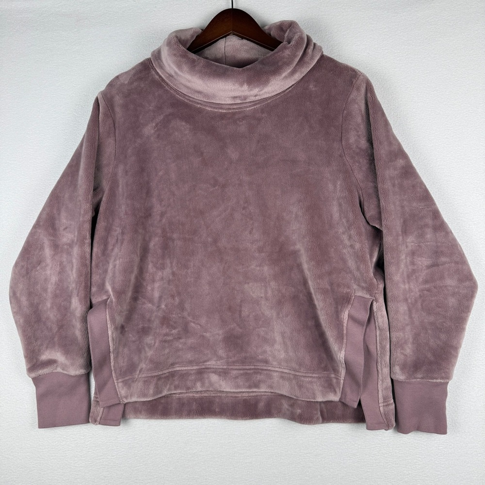 Athleta Double Cozy Karma Funnel Neck Pullover Womens L Mauve Plush 511446